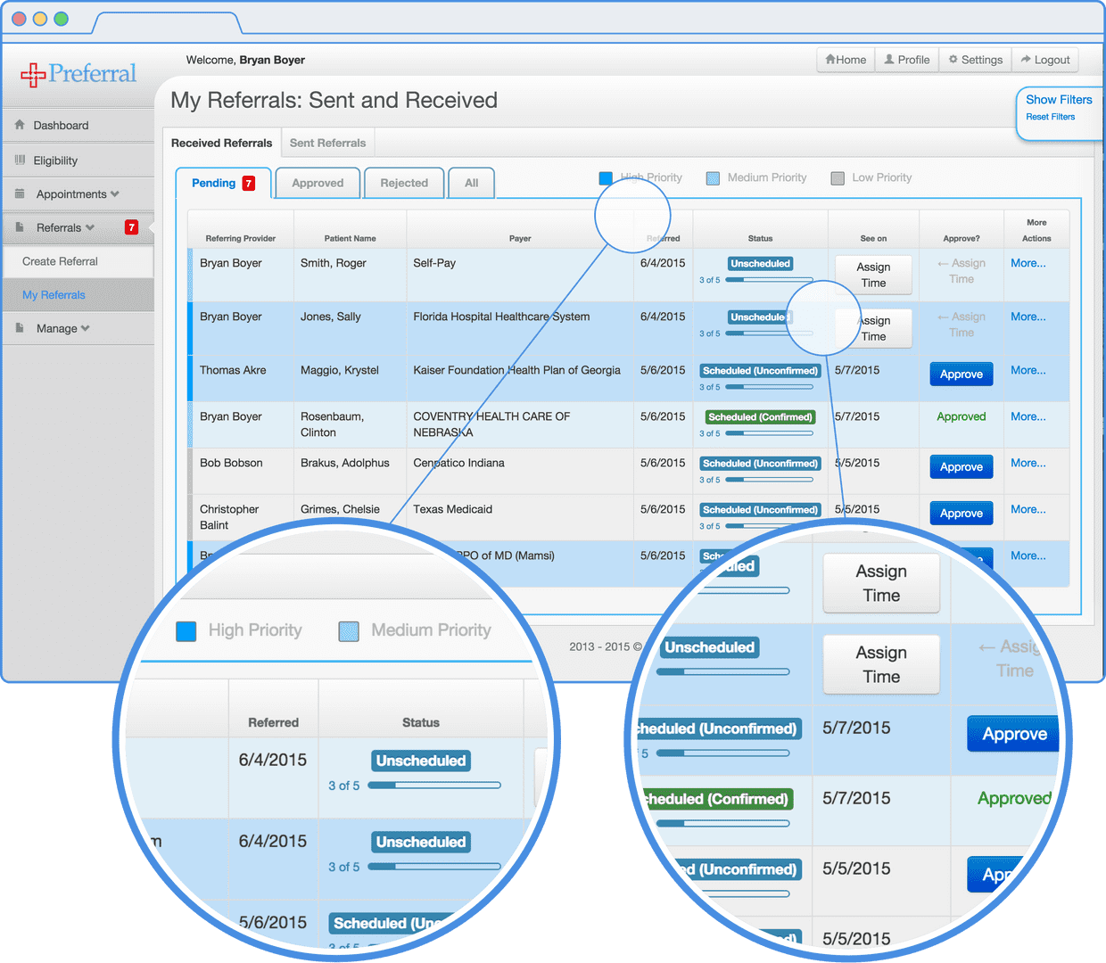 The referral inbox on Preferral allows easy management and tracking of outbound and inbound referrals
